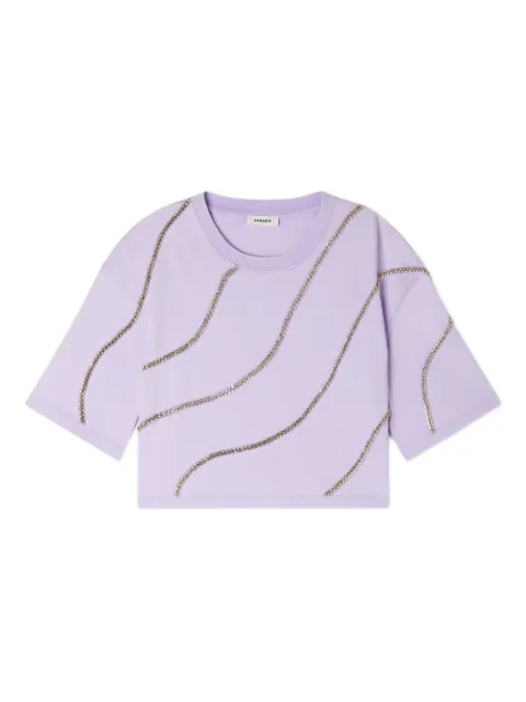 SANDRO rhinestone cropped T-shirt Purple SFPTS01825