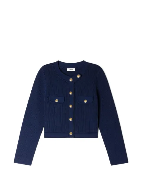 SANDRO cropped rib knit cardigan Blue SFPCA01403
