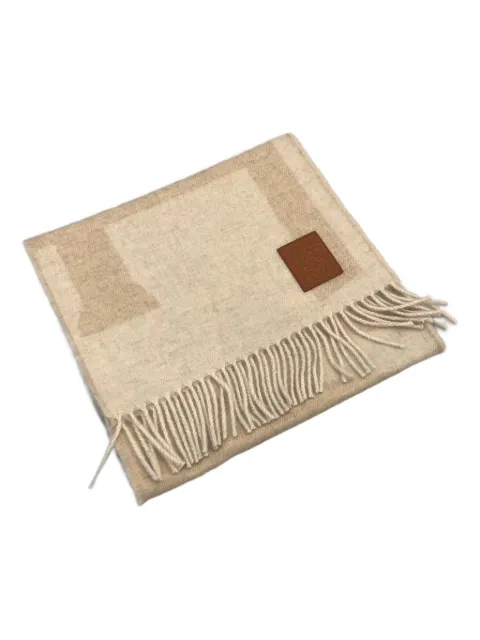 LOEWE logo-print fringed scarf Neutrals FSA3SS1W04