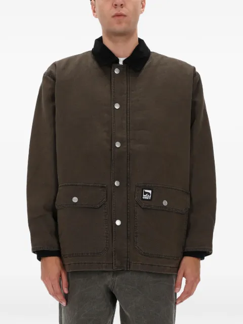 Obey corduroy-collar logo-patch jacket Green 121800606
