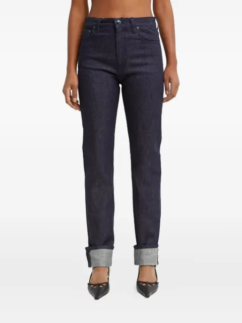 Victoria Beckham five-pocket leather-patch trousers Blue 1125DJE006007ADARKINDIGORAW