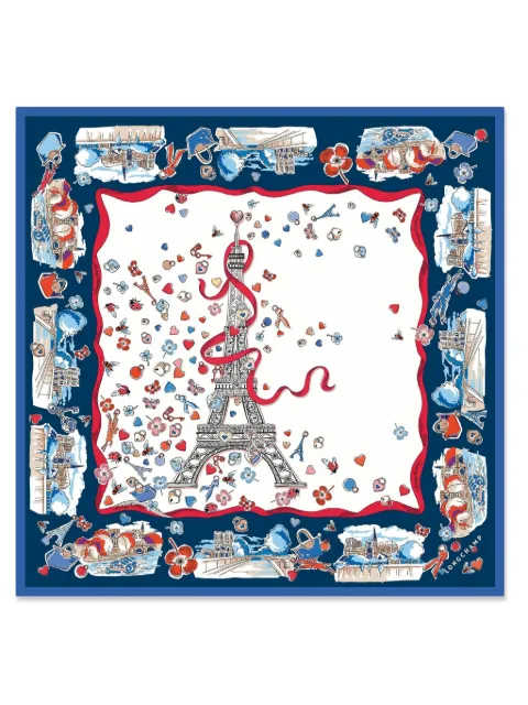 Longchamp Equestrian Tower silk scarf White 50649GSO037
