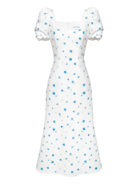 POST MERIDIEM square neck floral dress White GODETSILHOUETTESQUARENECKMIDIDRESS