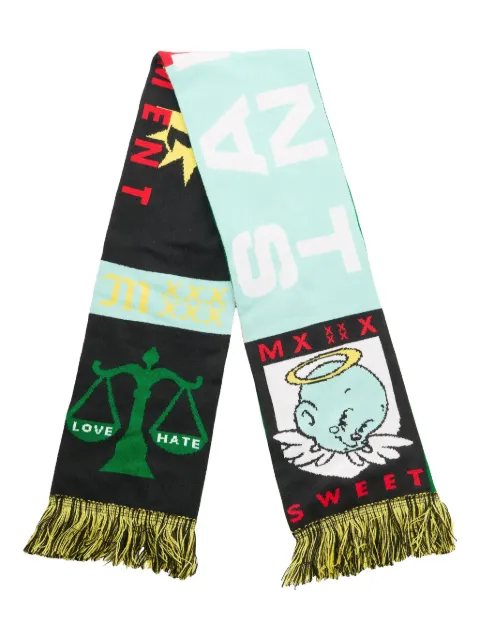 SAINT MXXXXXX fringe graphic scarf Black SMHR10000097