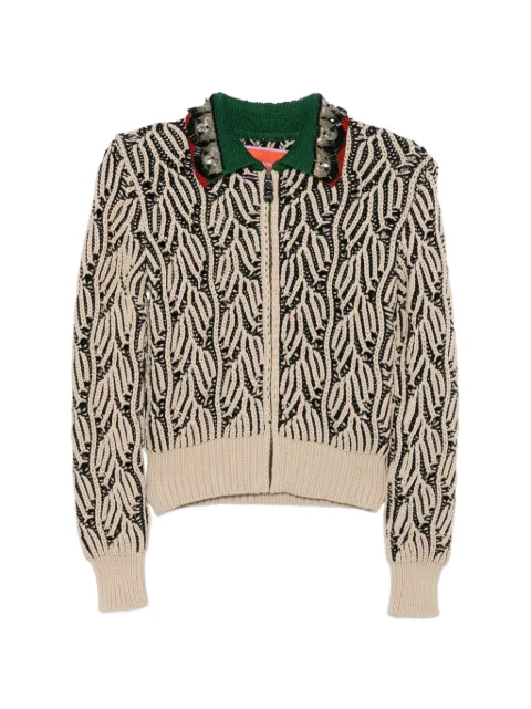 La DoubleJ patterned embellished collar cardigan Neutrals PUL0370KNI198VA469