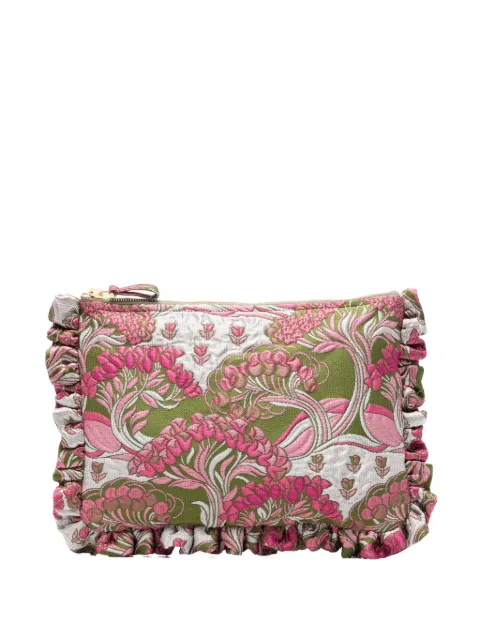 La DoubleJ floral-embroidered ruffled clutch bag Green BAG0059JCQ134TUL05GR02