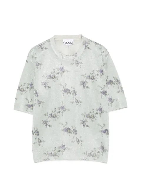 GANNI floral-print T-shirt Green A1070258