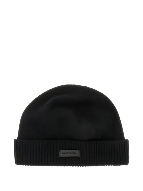 Emporio Armani logo-patch beanie hat Black EM002697AF18244UC001