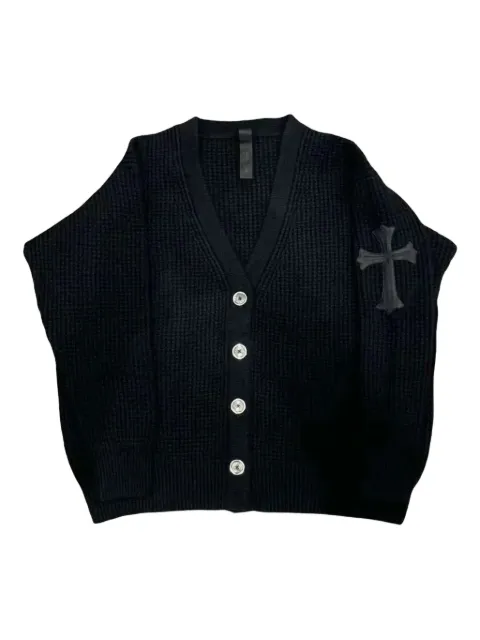 Chrome Hearts cross-patch waffle knit cardigan Black CHRM0380