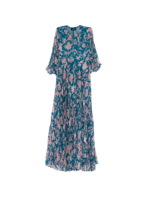 ETRO floral-pattern pleated dress Blue WRHA0592AKH58