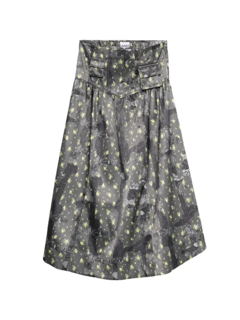 GANNI pocket floral maxi skirt Grey A1090205