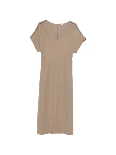 Brunello Cucinelli V-neck detailed midi dress Neutrals MH126AHE42C9235