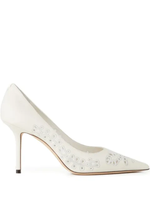 Jimmy Choo 85mm Love embroidery heeled pumps White J000175978LATTE