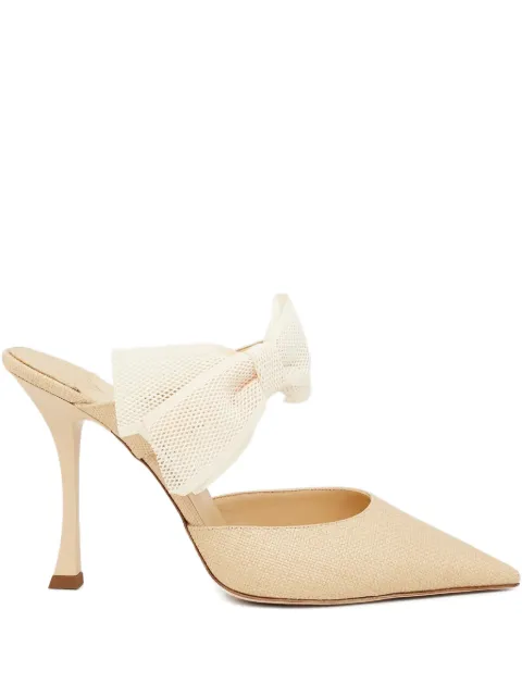 Jimmy Choo 100mm Brook bow pointed mules Neutrals BROOK100CBWNATURALMIX