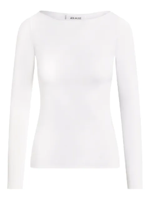 Aya Muse long-sleeve boat-neck top White AMBR2514WHITE