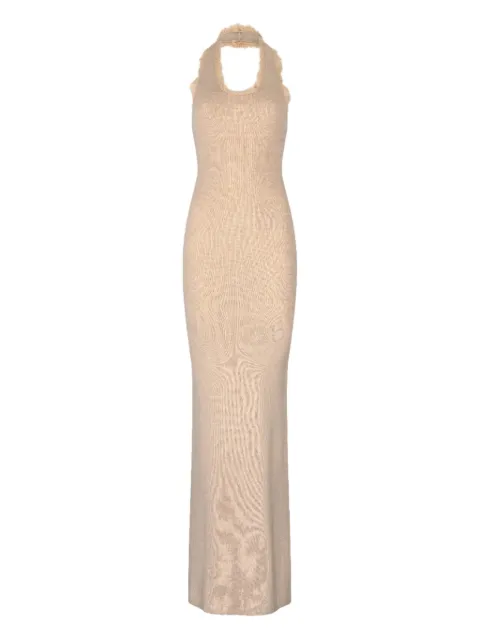 Aya Muse Cora halterneck dress Neutrals AMPF2520PEACHCREAM