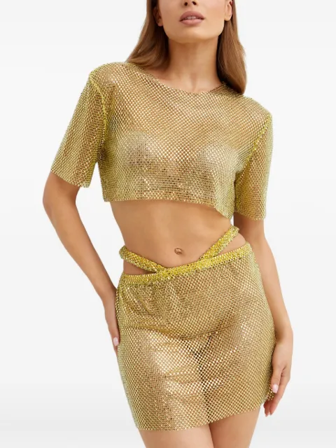 Santa Brands crystal-embellished mesh top Gold SBSS24TSY