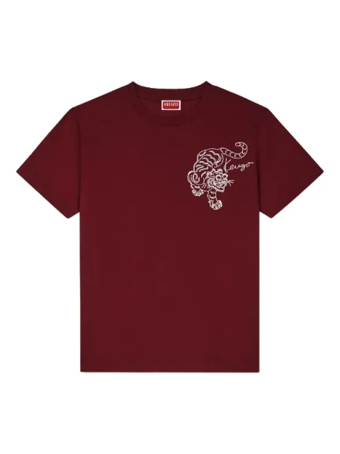 Kenzo Tiger-embroidered T-shirt Red FE62TS1354SG