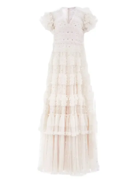 Needle & Thread Vivian sequin ruffled dress White DGSS83RPF23CRMCREAM