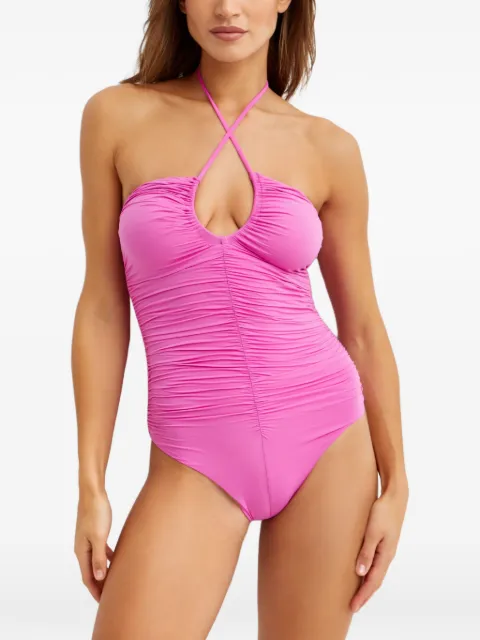 Marysia Hasell Maillot halterneck ruched swimsuit Pink S0134