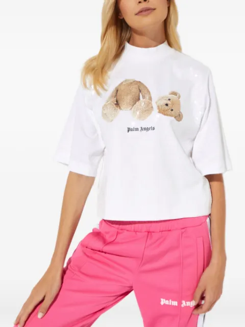 Palm Angels bear-print crop top White PWAA020C99JER0010160
