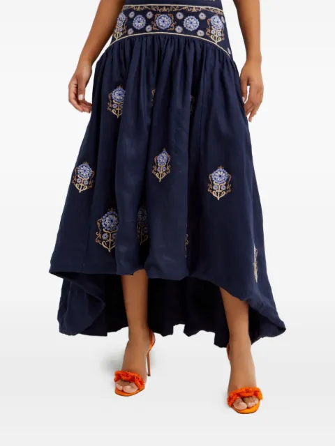 Agua By Agua Bendita Curua Mosaico embroidered asymmetric midi skirt Blue CURUMOSAICO11961