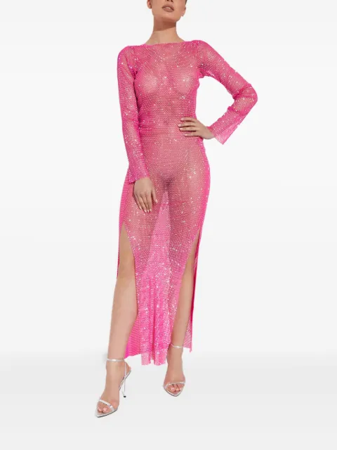 Santa Brands crystal-embellished mesh dress Pink ROSEDIAMONDSMAXIDRESSROSE
