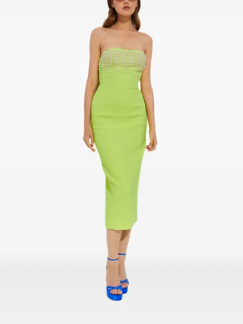 David Koma strapless faux-pearl midi dress Yellow RE23DK68