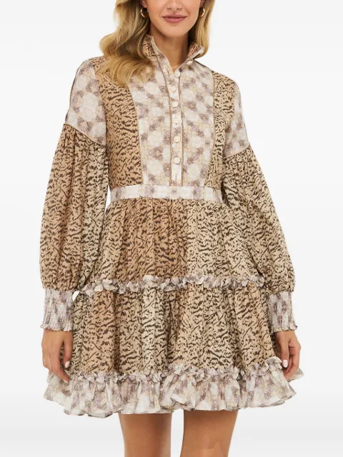 IXIAH Euphoric patterned mini dress Brown 22180541WILDLING