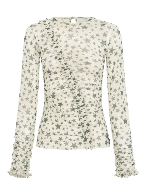 One Teaspoon Party star-print ruffled top Grey 24868BKHAKISTAR