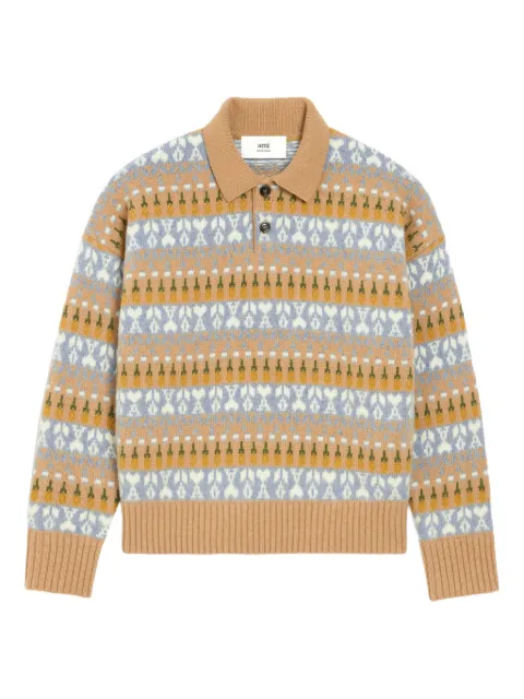 AMI Paris Holiday Capsule fair isle-knit polo sweater Neutrals E26UPL415KN0136