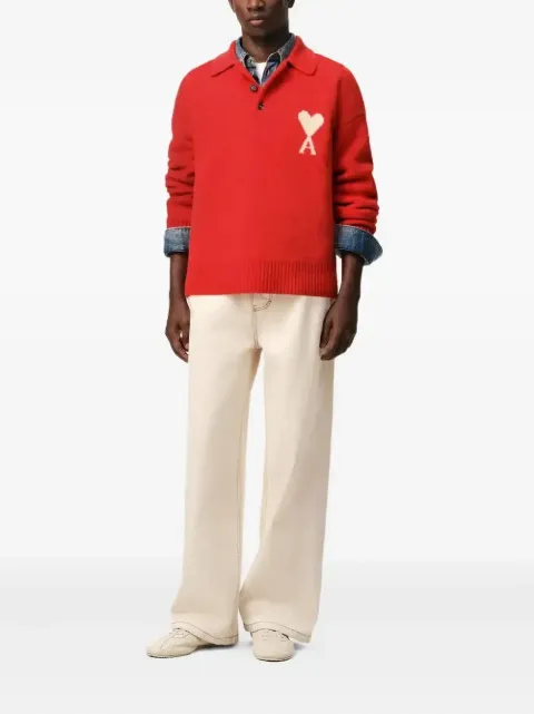 AMI Paris Holiday Capsule intarsia polo sweater Red E26UPL416KN0135