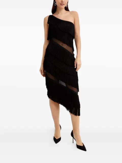 Norma Kamali fringed asymmetric midi dress Black ST4233MFC62001BLACK