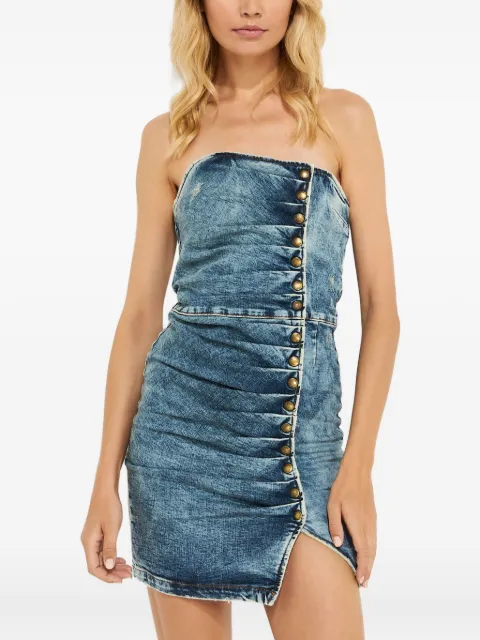 Retrofete button-fastening strapless mini dress Blue SS224700MARBLESKY