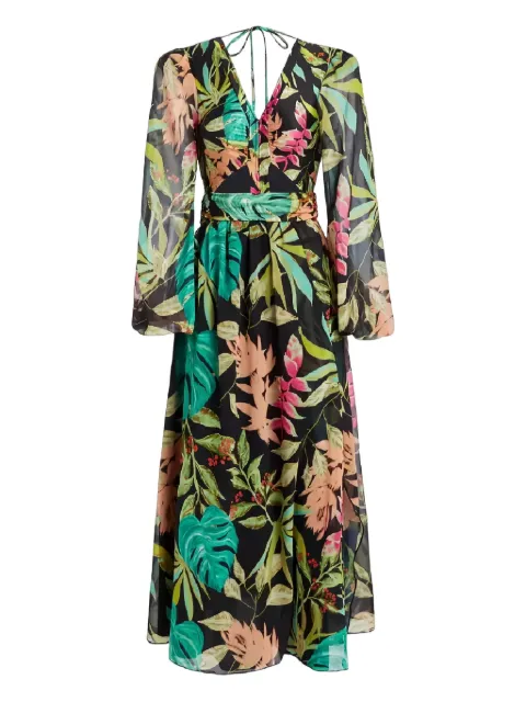 PatBO Tropicalia floral-pattern midi dress Black VEL23449USBLACK