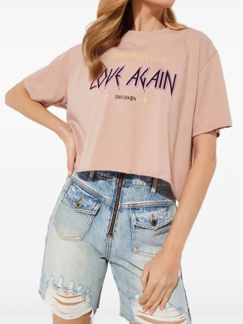 One Teaspoon raw-edge printed T-shirt Pink 24338SEPIAROSE