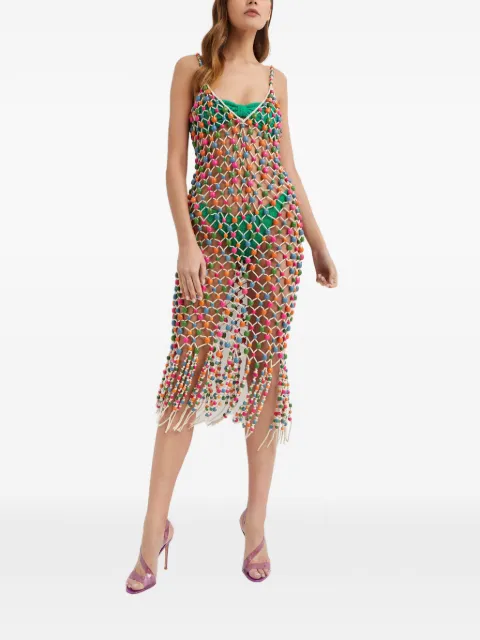 Retrofete Calypso beaded fringed beach midi dresse Neutrals SS224976MULTI