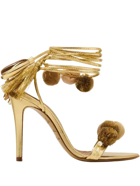 Alameda Turquesa 110mm Anna Golden pompom-detail sandals Gold ANNAGOLDEN