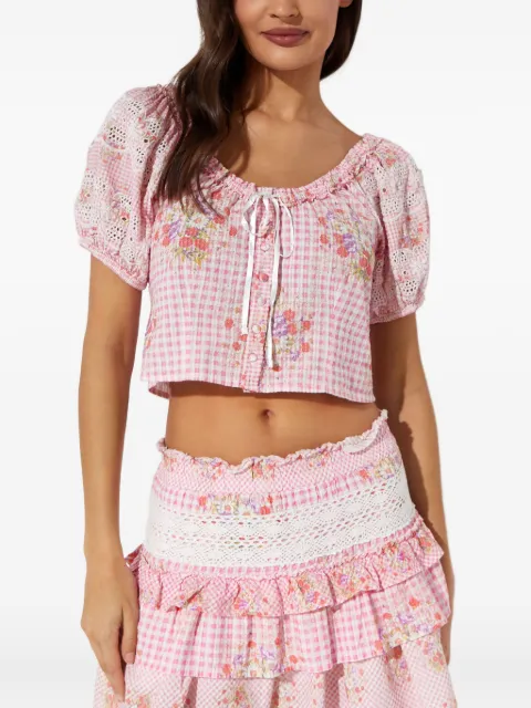 LoveShackFancy checked-pattern flower-embellishment blouse Pink LT8361035BERPN