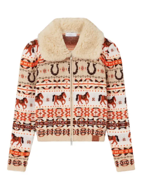 Stella McCartney Fair Isle plush-collar wool cardigan Neutrals 6K11583S2614