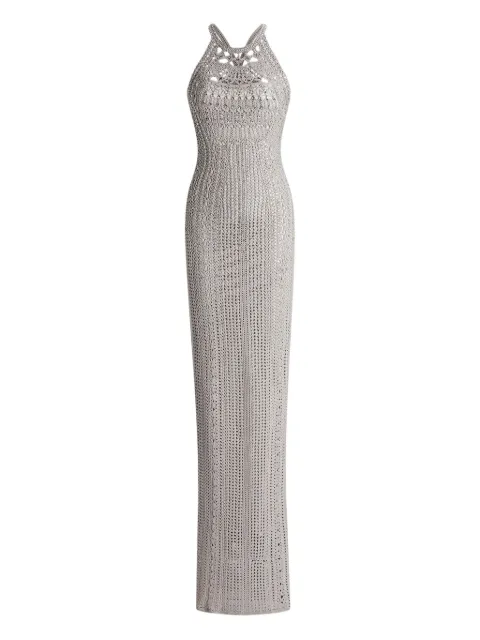 Ralph Lauren Collection open-back crochet-detail maxi dress Silver 290923541001