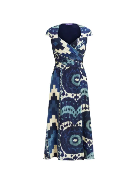 Ralph Lauren Collection cap-sleeve pattern midi dress Blue 290875044