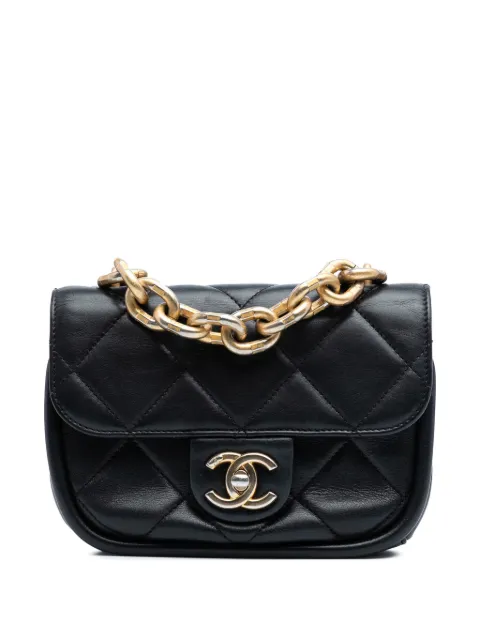 CHANEL Pre-Owned 2021-2025 Mini Quilted Lambskin Chain Top Handle Flap satchel Black QBPLRRAH31IMNFZ0