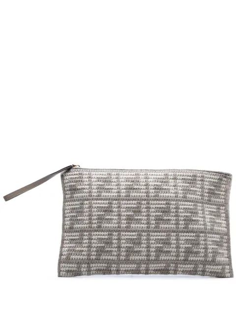 Fendi Pre-Owned 2010-2025 Large Woven Fabric and Calfskin FF Flat pouch Grey BXNOG41MQNTO9WAL