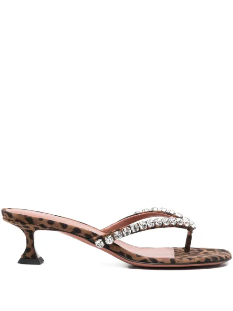 Amina Muaddi 45mm leopard-printed crystal-detail sandals Brown GIGITHONG45