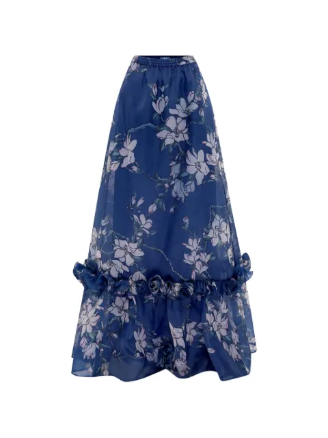 Leo Lin Paige ruffled floral maxi skirt Blue LLRE26047