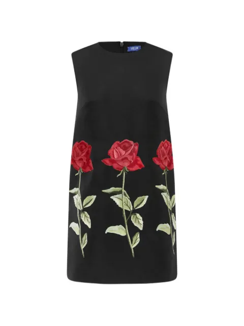 Leo Lin Yvonne rose-embroidered sleeveless mini dress Black LLRE260682