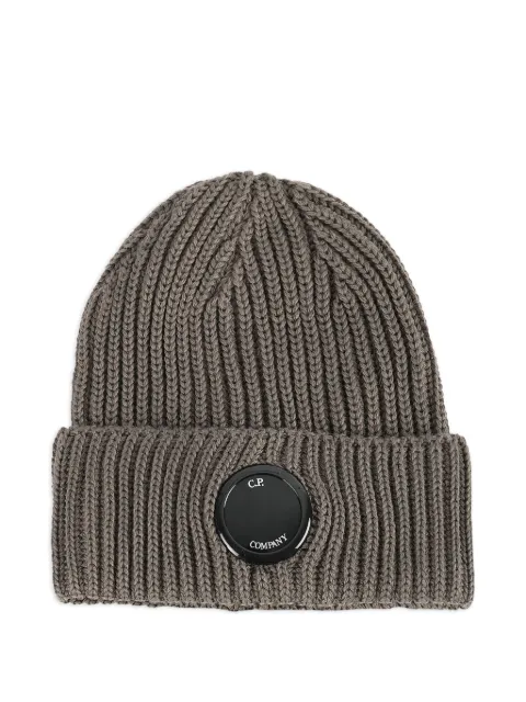 C.P. Company ribbed-detail logo-patch beanie Green C739A