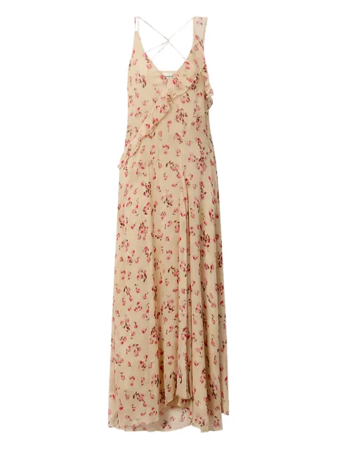 MARANT ÉTOILE Luxie long printed muslin dress with thin straps Neutrals RO1002FAD1J08E