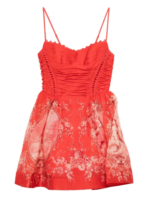 ZIMMERMANN Rebellion lace-up floral mini dress Red 6913DC261